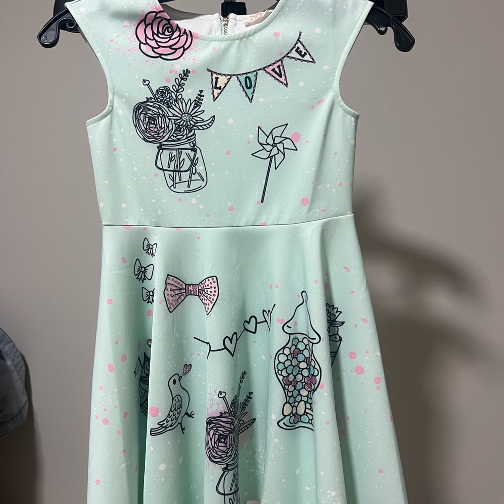 Truly Me Mint Green Kids Dress with Playful Designs